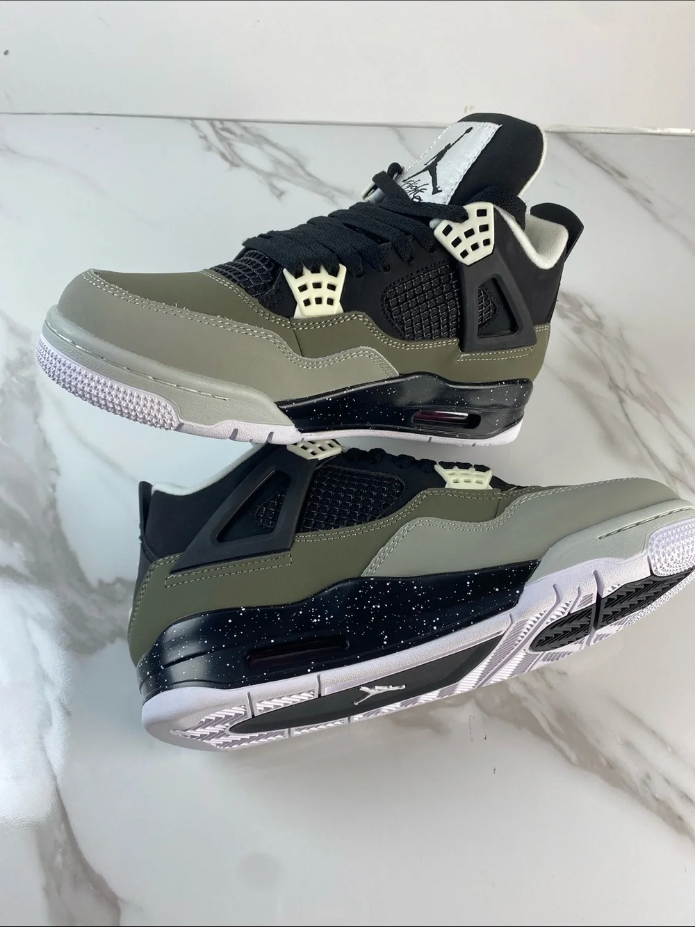 Jordan Retro 4 Sneakers in Olive Green, Black, Cream